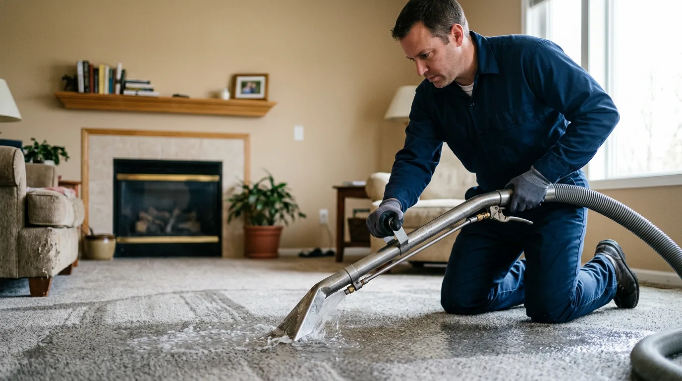 Water damage restoration technician working near Harrison, AR